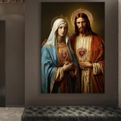 Tableau chrétien religieux Jésus Marie affiche art catholique 60x90