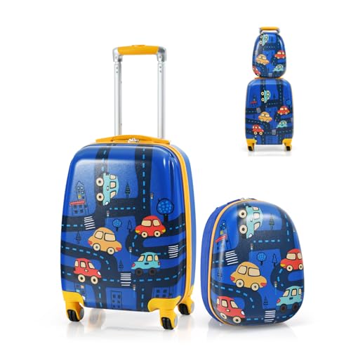 SOARS Kinderkoffer & Rucksack, Kindertrolley mit Rollen & verstellbarem Griff, Koffer Set, Kindergepäck, Reisekoffer Kinder Jungen & Mädchen, für Spielzeug, Kleidung (Auto, 12\"+18\") SOARS Kinderkoffer & Rucksack, Kindertrolley mit Rollen & verstellbarem Griff, Koffer Set, Kindergepäck, Reisekoffer Kinder Jungen & Mädchen, für Spielzeug, Kleidung (Auto, 12\"+18\")