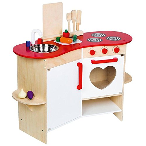Warenhandel König Kinderküche aus Holz Spielküche Küche Kinder Spielzeug Holzküche weiß rot Herz – Bild 3