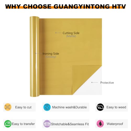 Image of guangyintong Heat Transfer Vinyl 12 inch x 55ft Gold Iron on Vinyl