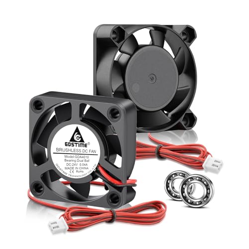 GDSTIME 2 Stück 40x40x10mm Lüfter 24V 4010 Dual Kugellager 40mm Lüfter 2pin 7500U/Min mit 100CM Kabel
