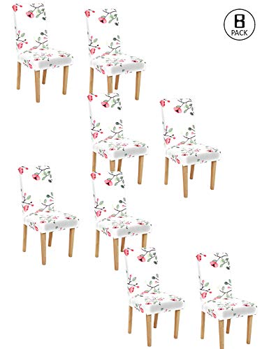 Image of Cortina Chair Slipcovers | Removable Protection Chair Cover | Floral Print Universal Fit Super Soft Stretchy Polyester Spandex | Wedding, Hotel, Party | Pack of 8, White 4