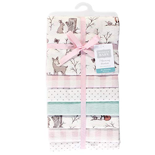 Image of Little Treasure Hudson Baby Cotton Poly Flannel Receiving Blankets Multipack, Pink Enchanted Forest, 30x30 inches
