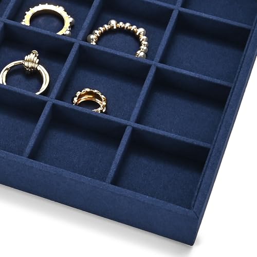 24 Grids Jewelry Tray Earring Organizer Tray Microfiber Jewelry Display Tray Ring Earrings Holder Trays Jewelry Drawer Organizer for Ring Earrings Holder Storage Display Tray