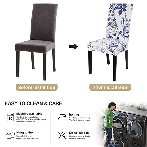 Searchi Printed Dining Room Chair Covers Set Of 6, Stretch Kitchen Chair Covers Washable Parsons Chair Slipcover Removable Dining Chair Protectors For Hotel,Ceremony(Flower Pattern5) #TOP5