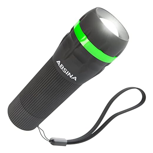ABSINA Linterna LED pequeña y luminosa para niños - Mini linternas de mano con 60 lúmenes y 110m de alcance lumínico - luz enfocable con batería incluida