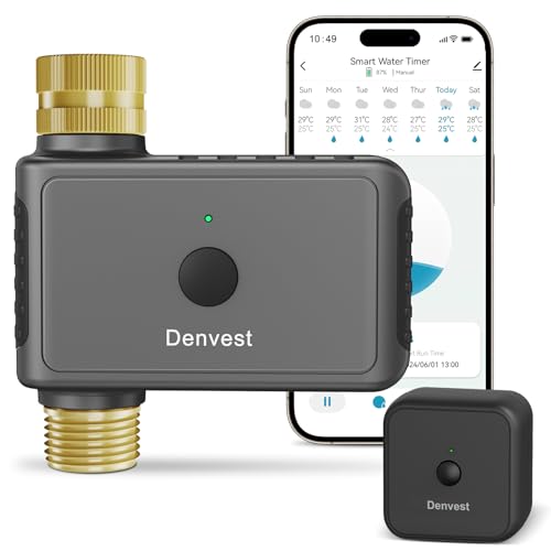WiFi Sprinkler Timer with Brass Inlet & Outlet, WiFi Water Timer for Garden Hose, APP & Voice Control, Smart Watering Timer for Lawns and Yard Compatible with Alexa Google