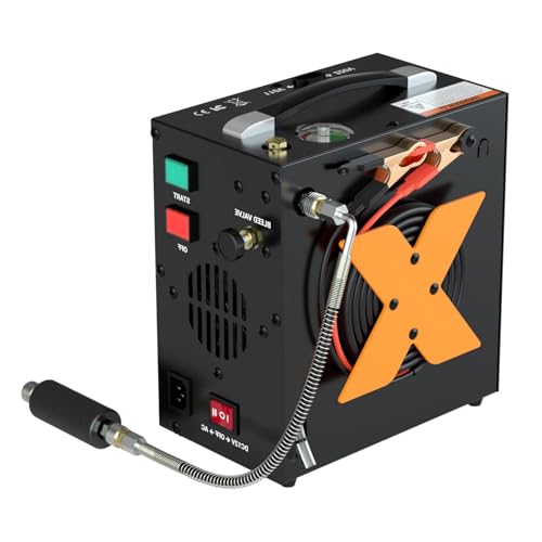 CHIKADIV Tragbarer Tauchkompressor PCP Kompressor 300Bar / 4500Psi / 30Mpa Mini Tauchflaschen Kompressor Ölfreie Kompressoren mit automatischer Abschaltung 12V DC Autobatterie oder Home 220V AC