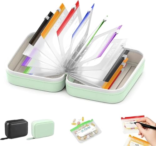 Image of Waterproof Pill Pouch Set-14pcs Bags Inside - A8 Waterproof Pill Organizer Set,7 to 14 Days of Meds & Medicine Crush-Resistant Shell (Green)