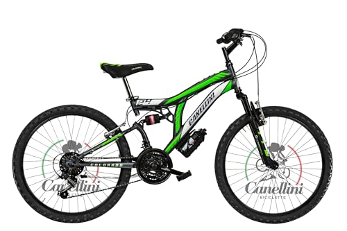 BICICLETTE CANELLINI Bicicleta de niño Full SUSPENSION 24 COLORADO – Ruedas de 24' (titanio/verde)