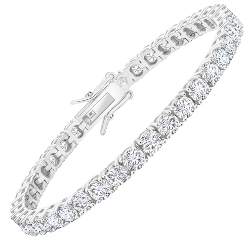 KRKC Tennisarmband für Damen in Silber Mit funkelnden 5A Zirkonia-Steinen Wahlweise 4 mm Breite & 16 5 cm Länge Geschenk für Weihnachten & Valentinstag für Sie Frauen Alltag & Business