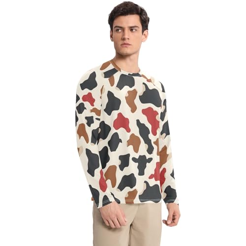Mens UV Protection Shirts Rash Guard Long Sleeve UPF 50+ Brown Black Red Cow Spots Quick Dry S3