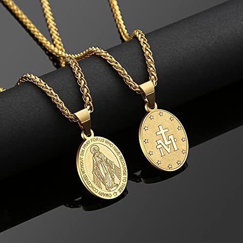 P. BLAKE Oval Saint Christopher/Michael/Joseph/Jude/Virgin Mary/Joseph/Francis/Patrick/Anthony/Benedict/Thomas Necklace for Men Women, Stainless Steel Catholic Patron Pendant with Chain 24 Inches
