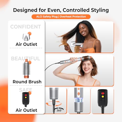 Image of 90 Degree Rotating Air Styler, 5 in 1 Hot Air Comb Set, Silver