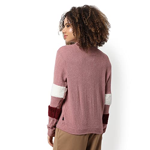 Image of PINACOLADA Women's Colorblock Sweatshirt with Ribbed Hem for Casual Wear | Low-High Neck | Long Sleeve | Button Closure | Cotton Sweatshirt Crafted with Comfort Fit for Everyday Wear
