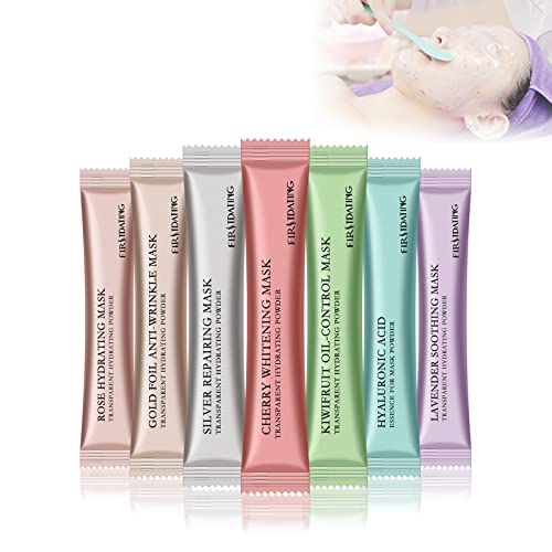 FREEORR 7Pcs Hyaluronic Acid Serum Peel Off Jelly Mask Powder, DIY Spa Peel off Rubber Face Mask, Collagen Soft Mask Powder, Moisturing Gel Peel Off Mask Powder for Facials Modelling Face Treatments