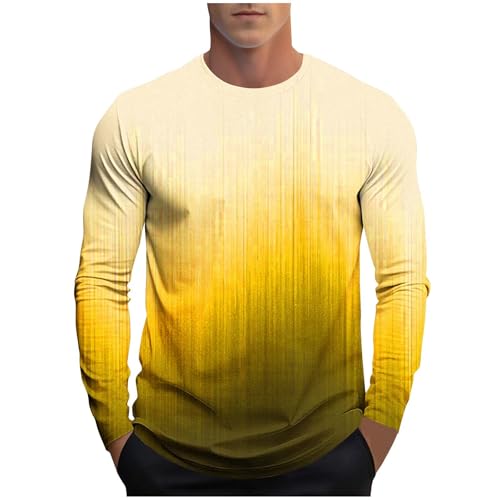 Long Sleeve Gradient Shirt Men - Moisture Wicking Undershirt Casual Loose Pullover Graphic Tee Athletic Fall Fashion