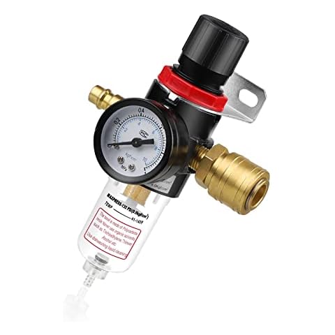 SWAWIS Pressure Reducer Compressed Air Maintenance Unit, 1/4 Inch Compressed Air Regulator with Particulate Filter and Water Separator Quick Couplings for Compressor Filter Cover