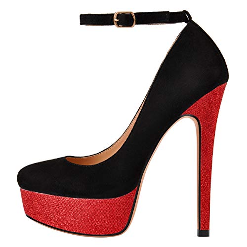 Nome dell'articolo: Only maker Donna Plateau High Heels Glitter Mary Jane, tacchi a spillo, bicolore rosso, 10 UK
