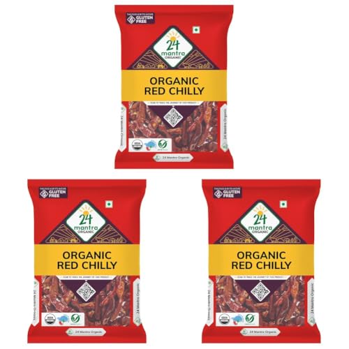 Image of 24 Mantra Organic Red Stick Chilly /Lal Mirch /Erra Mirapakaya - 100gms | Pack of 3 | 100% Organic | Chemical Free & Pesticides Free