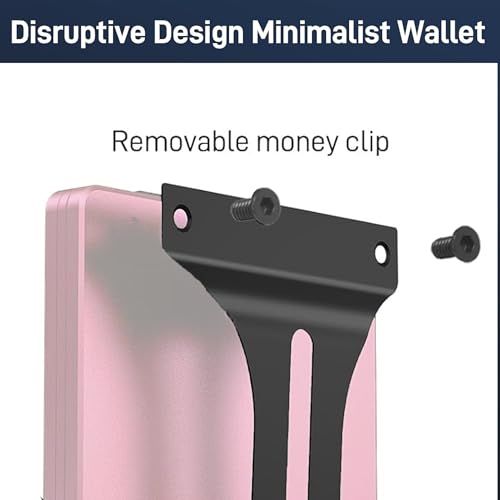 Image of Minimalist Carbon Fiber Wallet for Men, Money Clip Cash Strap Wallet, RFID Blocking Metal Wallet Aluminum Card Holder,Front Pocket Wallet(Matte Pink)