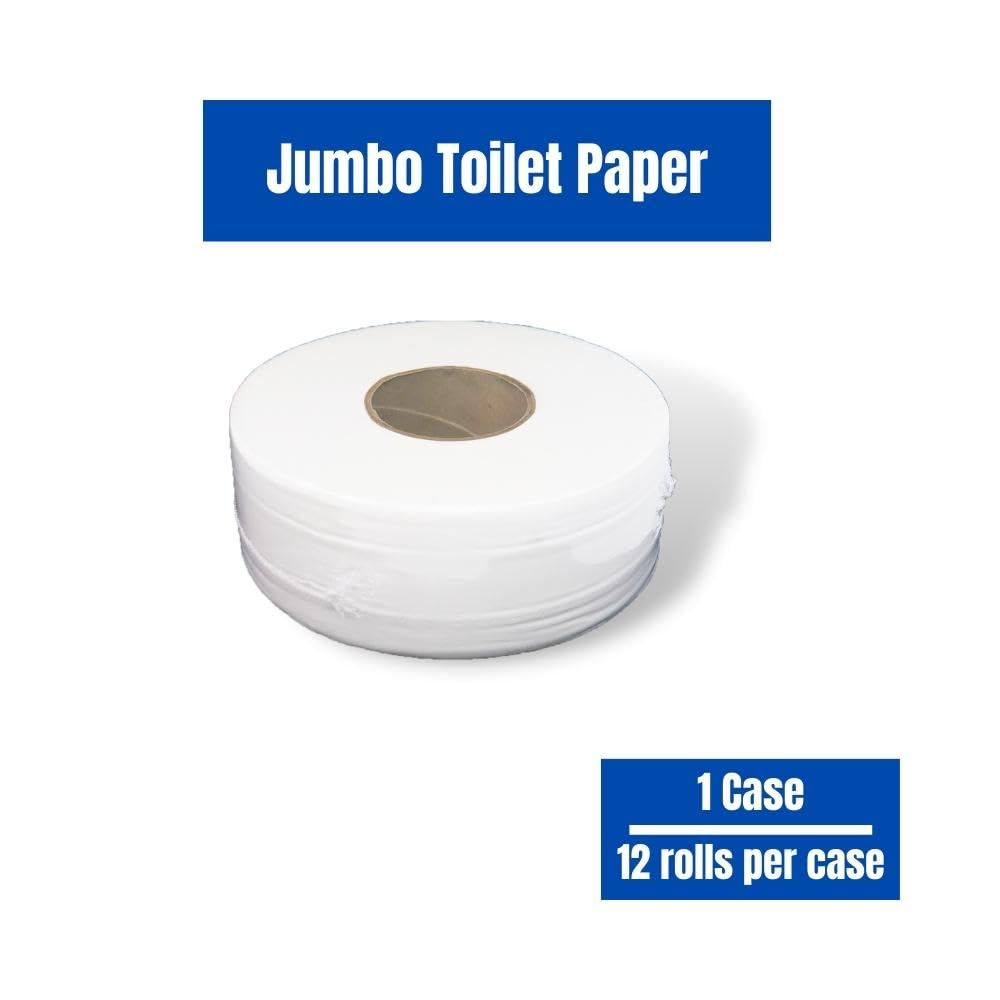 Jumbo Commercial Toilet Paper Rolls, Large Industrial Rolls Compatible with Universal Dispensers, 1000 Feet per Roll, 12 Rolls