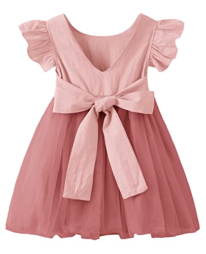 Toddler Baby Girl Tutu Tulle Dress Cotton Linen Ruffle Back Bowknot Princess Party Dresses