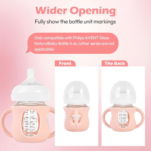 MINMUNJIU 3 Pack Silicone Sleeves for Philips Avent Natural Glass Baby Bottles, Anti Breakage Baby Bottle Holder with Handle for Baby Girls, Compatible Philips Avent Glass Natural Baby Bottle, 4oz