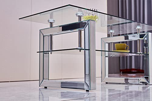 Rectangular Mirrored Glass Coffee Table, Modern Side Coffee Table With Transparent Tempered Glass And Steel Frame For Living Room #TOP3