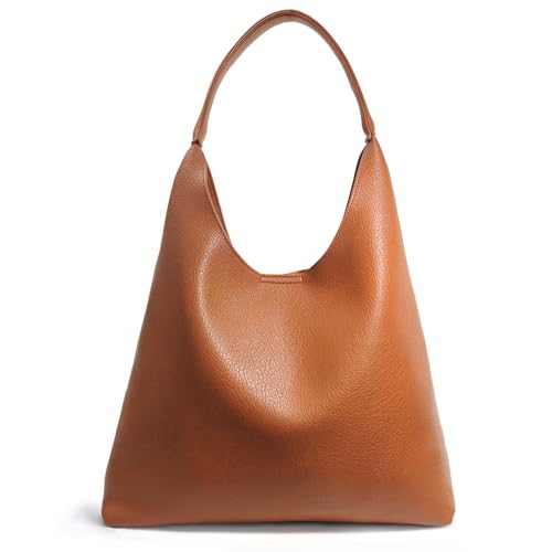 Hobo - Bolsos de mano para mujer, de piel vegana, suave, holgados, Naranja-marrón, Large