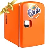 Fanta Mini Fridge - 6 Can Refrigerator for Bedroom Office, Portable Table Top Beverage Cooler, 12V 110V Refrigerador For Drinks, Soda, Wines, Use In Car, Dorm, Outdoor, Patio