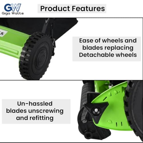 Image of GIGAWATTS Manual Push Lawn Mower with 27L Grass Catcher & EVA Soft Handle 15-43mm Adjustable Height 16-Inches Reel Grass Cutter Trimming Machine for Home Garden, Lawn & Park