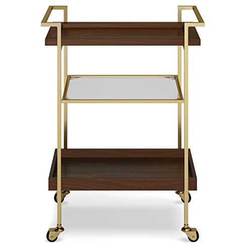Simplihome Jace Solid Mango Wood Industrial Contemporary 26 Inch Wide Bar Cart In Cognac For Living Room,Dining Room And Kitchen #TOP4