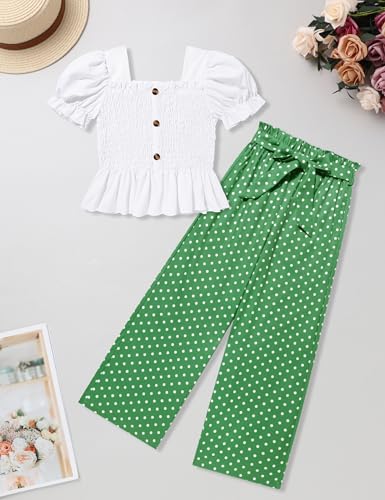 Image of Girls Clothes Solid Color Square Collar Stretch Top and Wide Leg Pants Clothes for Teen Girls 6-14Y
