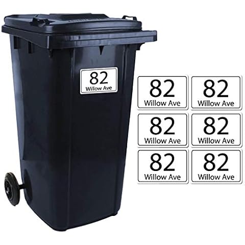 Personalised Printed Wheelie Bin Number Stickers with Number and Street Name Rectangle Shape - Set of 6 Cover