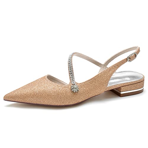 Women's Pointed Toe Wedding Flats Wedding Shoes Bridal Flats Evening Prom Party Dress Shoes 2.5Cm