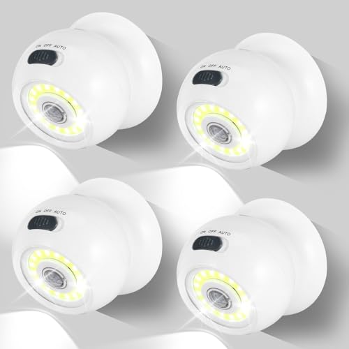 ZONJIE Lot de 4 veilleuses à détecteur de mouvement PIR à piles avec détecteur de mouvement à 360°, éclairage de sécurité sans fil pour la maison (4)