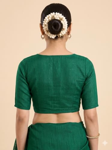 Image of Studio Shringaar Women's Thick Handloom Cotton Plain Side Stretch (Smocked) Readymade Saree Blouse