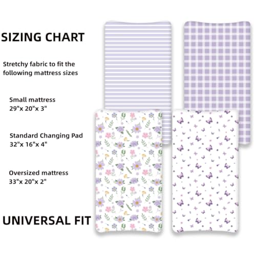Image of 4 Pack Butterfly Baby Crib Sheets for Baby Girls Purple Crib Fitted Sheets for Standard Size Crib and Toddler Mattress Soft and Breathable (Changing Pad)