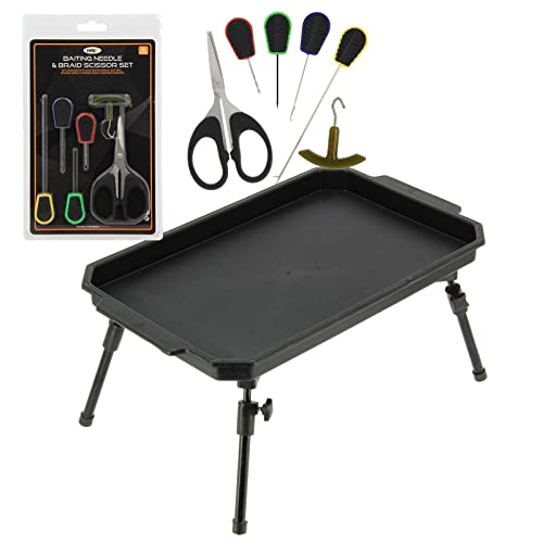 Fishing Bivvy Table With Folding Extendable Legs + 6pc Baiting Tools Carp Tackle