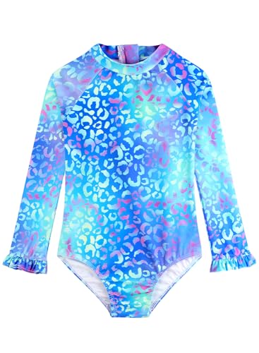 Image of Alakuoti Long Sleeve One Piece Ruffle Swimsuit for Toddler Girls Baby Girl Rashguard Shirt with UPF 50+ Sun Protection
