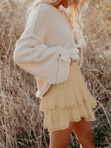 Image of Aoudery Flowy Shorts for Women Casual Boho Ruffle Tiered Skorts High Waist Mini Skirts Golf Tennis Crochet Shorts