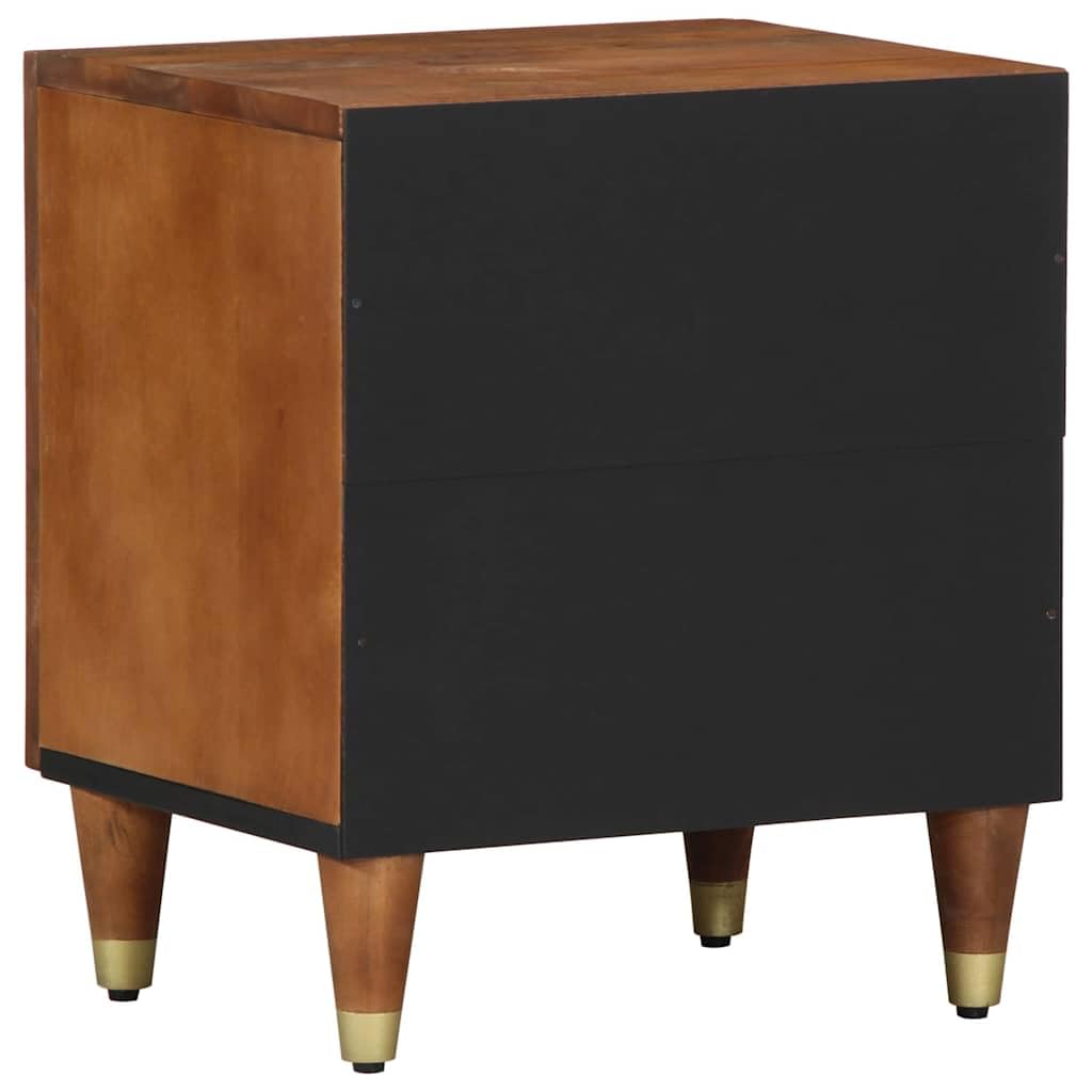 Set di 2 comodini con anta, color marrone miele, in legno di mango massiccio, comodino moderno con vano portaoggetti e bottoni in ottone, 40 x 33 x 46 cm, design compatto per camera da letto