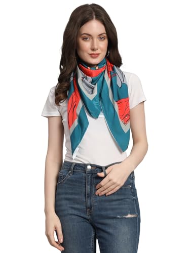 Image of Ravaiyaa - Attitude is everything Women Silk Digital Print Large Square Scarf Breathable Lightweight Neckerchief Printed Headscarf 40 inch x 40 inch Inch