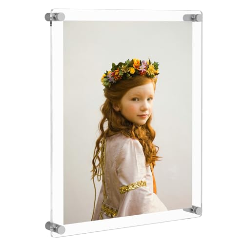 NIUBEE 11x14 Clear Acrylic Wall Mount Floating Frameless Picture Frame for Degree Certificate Photo Frames-Double Panel(Full Frame is 13x16 inch)