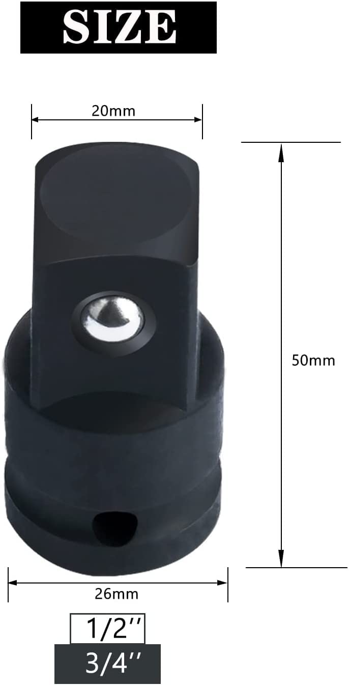 Adaptateur Douille à Chocs 3/4" → 1/2" - Acier Chrome-Moly - Pour Clés à Chocs - 49 Mm - Réduction D'embout Pour Réparation Auto, Bricolage - 9