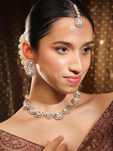 Image of Rubans Kundan Necklace Set Traditional Jewellery Gift for Women & Girls