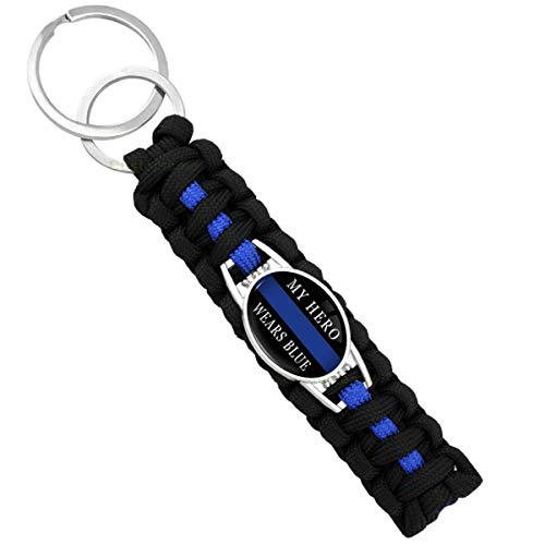 Police Keychain, Blue Line Keychain, Police Paracord Keychain, Gift for Police Officers & Cops (My Hero Wears Blue)