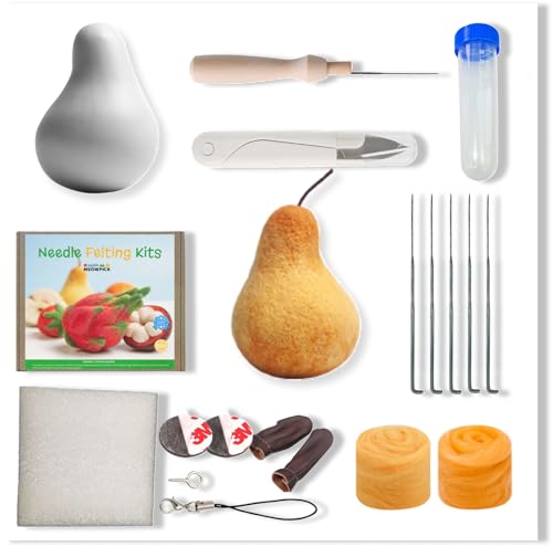 MeowPick Pear Shape Wool Needle Felting Kit, Needle Felting Kit Beginner with Felting Tools Including Wool Roving, Felting Needles, Mold and Instructions for DIY Felting Starters