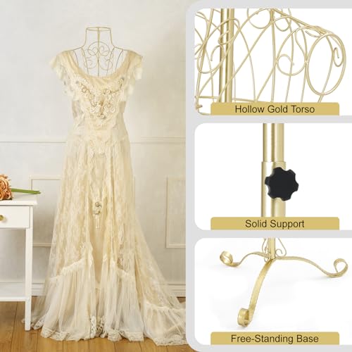 Dress Form Mannequin Torso with Metal Stand, Adjustable Height Female Manikin Torso for Clothing Display, Gold